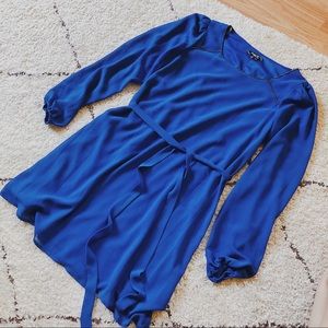 Sequin Hearts Size XS Royal Blue Long Sleeved Belted Dress with Beaded Detail